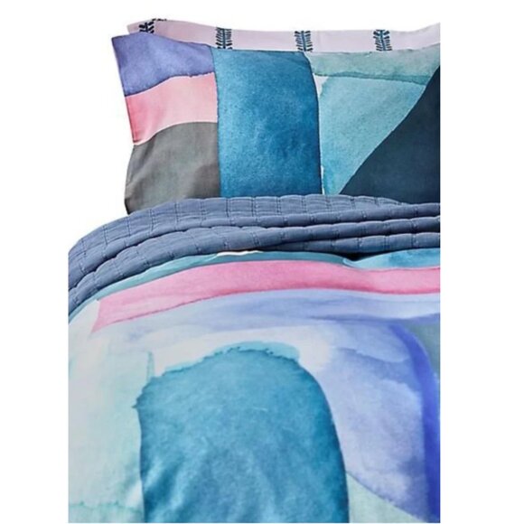 Bluebellgray Queen Duvet Cover Set 3-Piece Blue Abstract Cotton Bedding - Picture 6 of 7